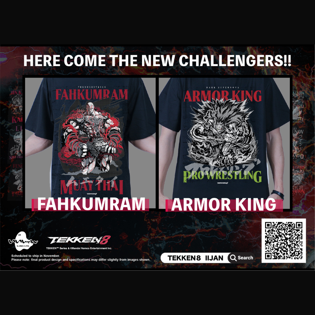 [New Release] Armor King and Fahkumram Join the TEKKEN 8 Full Character T-Shirt Lineup!